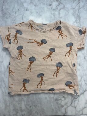 PLAY UP 12M Jellyfish Print Short Sleeve Top - Cream and Blue